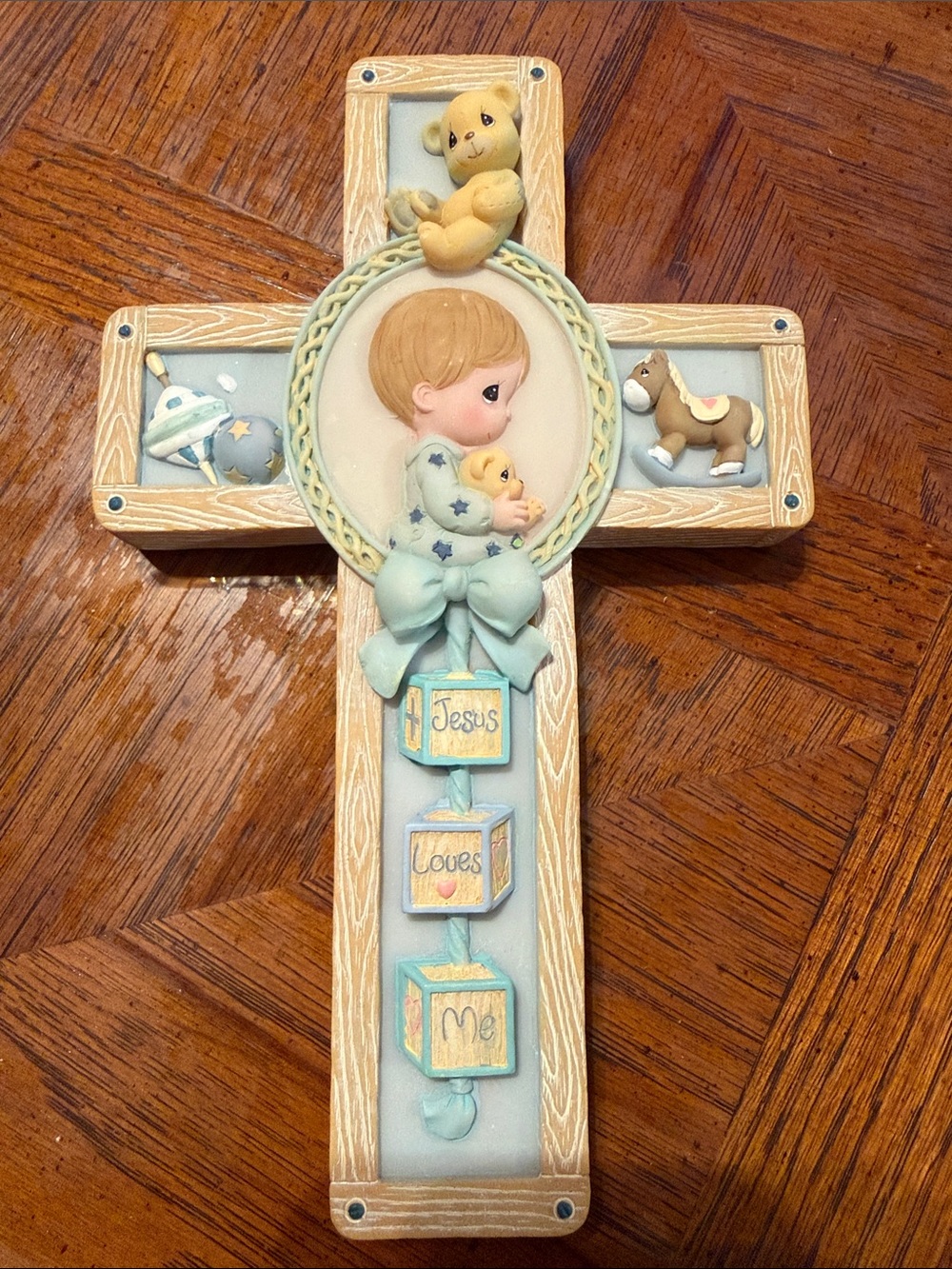 Precious Moments Pastel Blue & Cream Baby Cross Wall Plaque